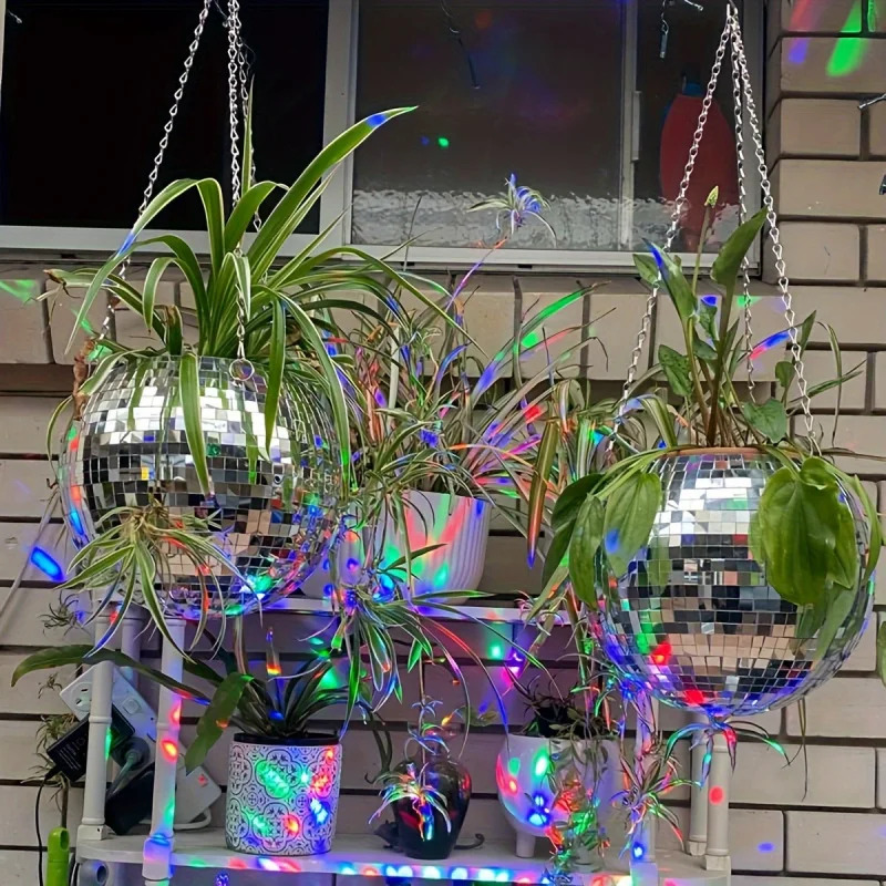 Self-Watering Planter - Unique Handcrafted Bohemian-แรงบันดาลใจแขวนกระจกดิสโก้ Ball Planter-รดน้ําด้วยตนเอง,ประหยัดพื้นที่,ตกแต่งบ้านสไตล์สําหรับ