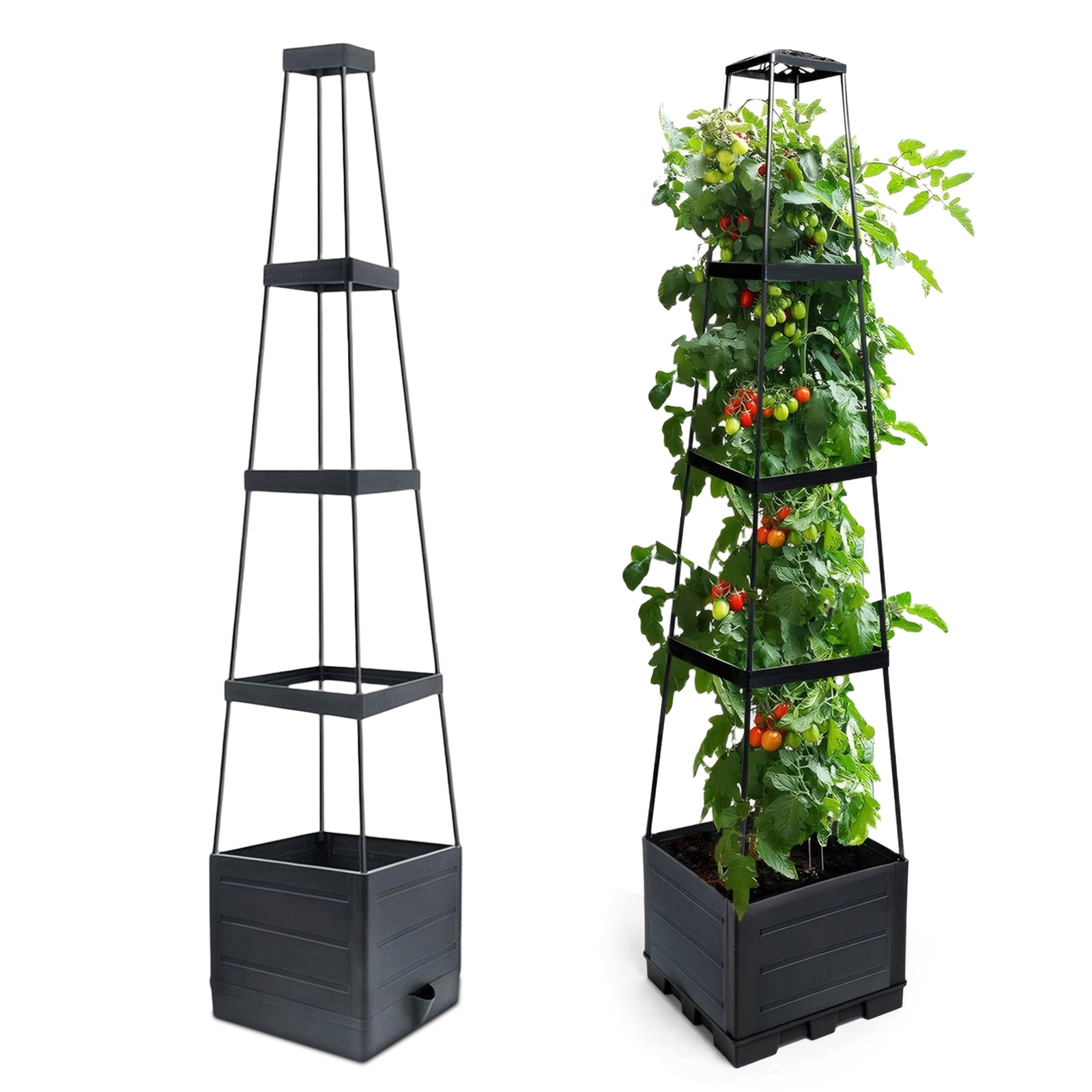Self-Watering Planter - กระบะปลูกผักยกพื้นพร้อมโครงตาข่ายสำหรับปลูกมะเขือเทศ กระบะปลูกแบบรดน้ำเองได้ สำหรับปลูกในร่มและกลางแจ้ง