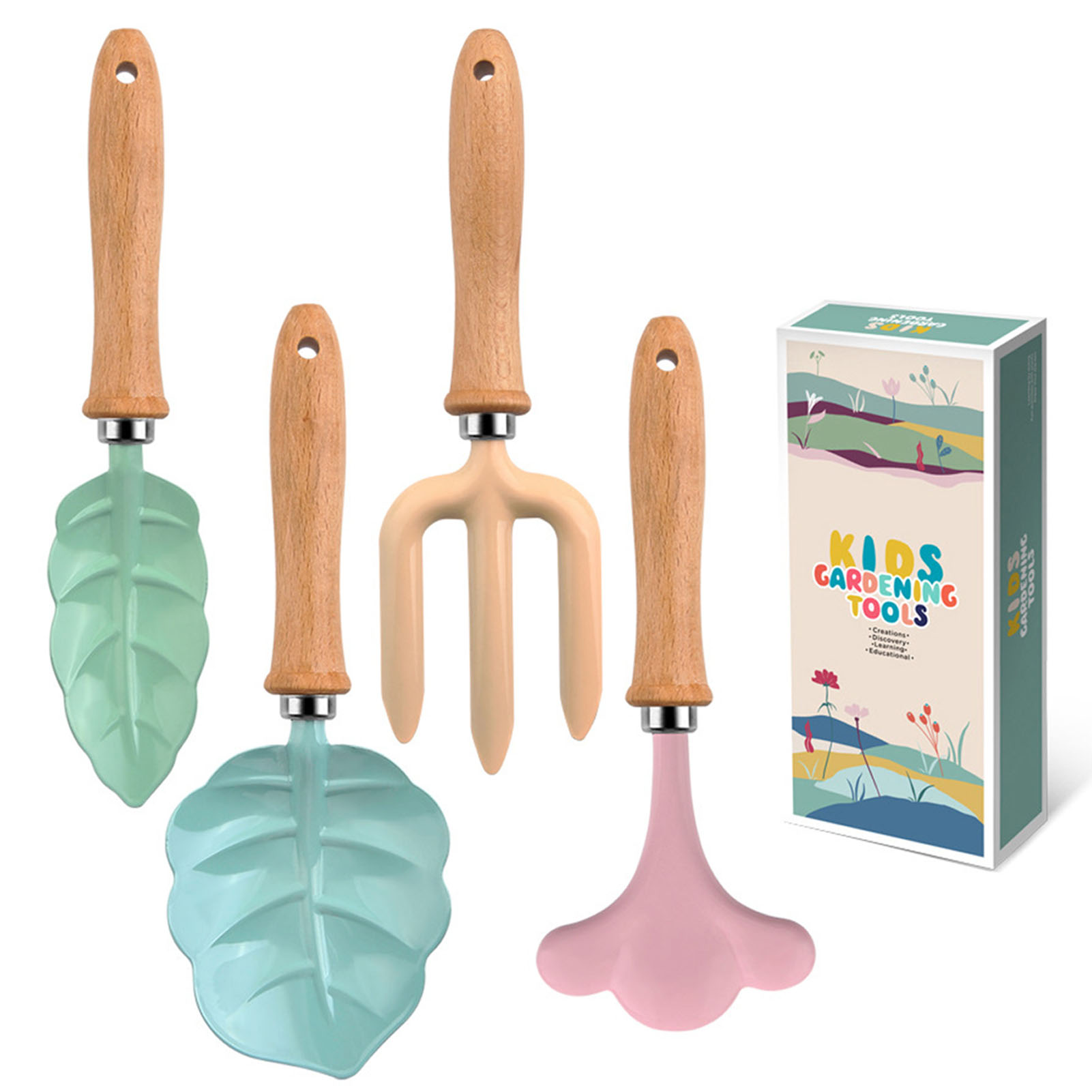 Gardening Tools Girls - ชุดเครื่องมือทำสวนเล็กๆน้อยๆเครื่องมือที่มีสีสันปลอดภัยพร้อมพลั่วมือไม้ชุดส้อมคราดของขวัญทำสวนสำหรับเด็กเด็กผู้หญิง